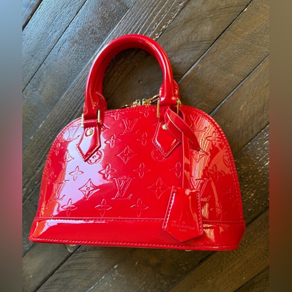 Red Vernis Alma BB Satchel with Gold Hardware,  New - Picture 16 of 17